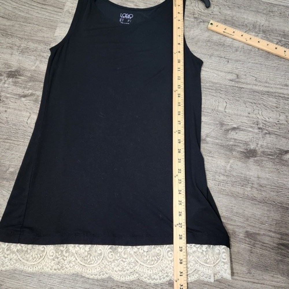 Logo Layers by Lori Goldstein Black Tank with Beige Lace Trim Size M - Picture 7 of 13